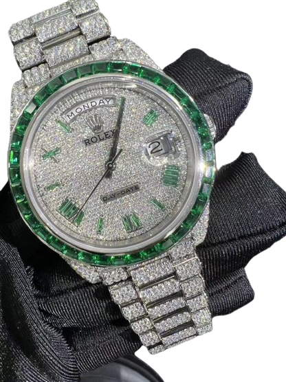 Turtle Green Moissanite Rolex day-date m228348 - Premium Aftermarket Luxury