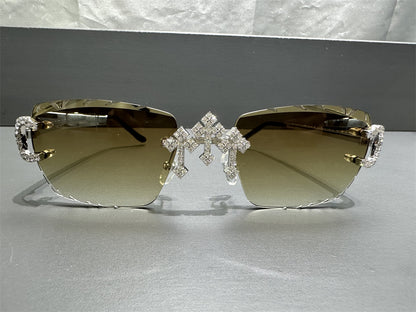 Moissanite Cross Glasses Brown Tint - Premium Aftermarket Luxury